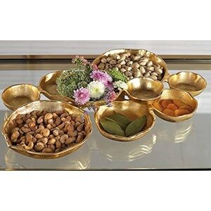 Zodax Cluster of 9 Round Serving Antique Gold Finish, Aluminum Base ~ NWT